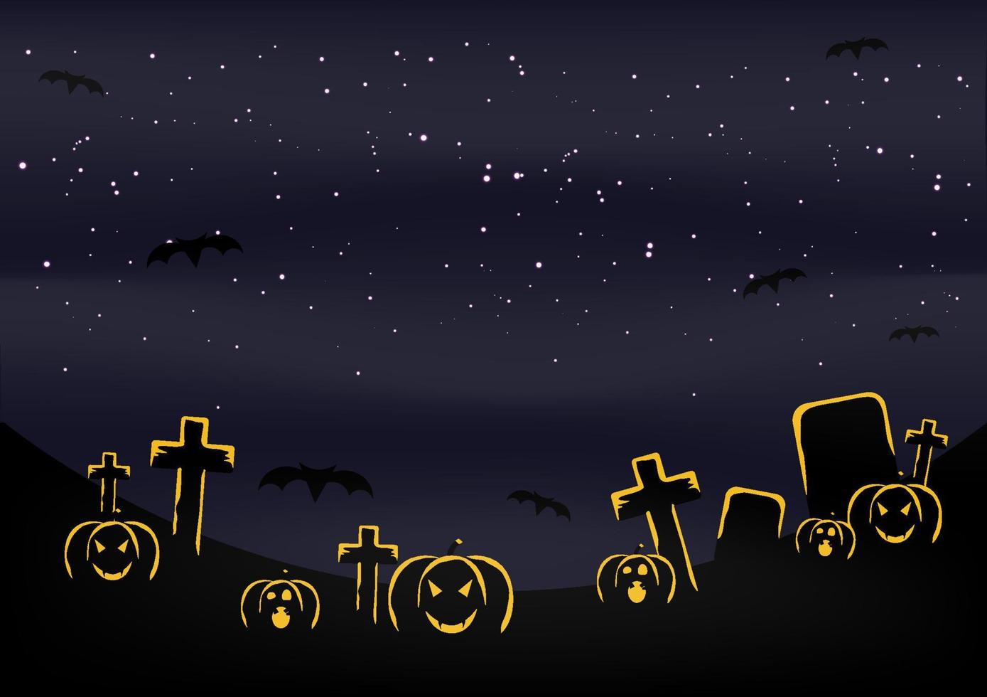 Halloween Banner with  Pumpkin . Vector Flat Illustration. Full Moon Night in Spooky Forest.