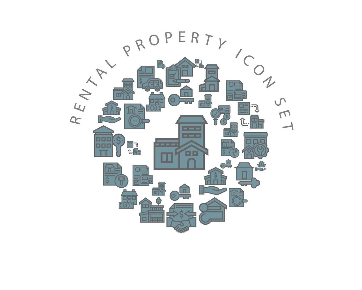 Rental Property Flat icon set design. vector