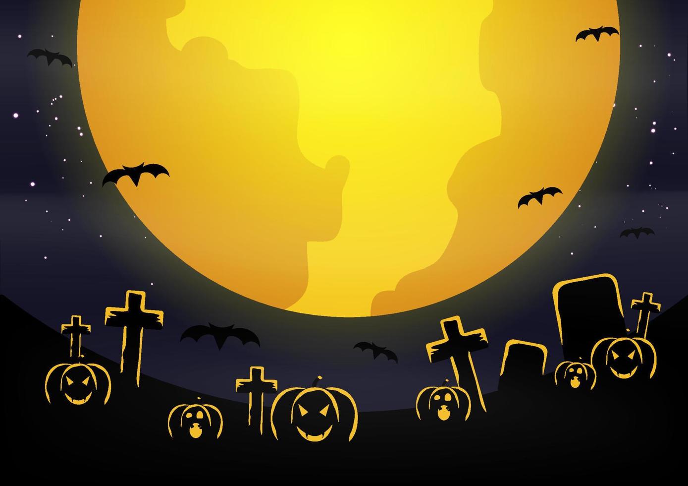 Halloween Banner with  Pumpkin . Vector Flat Illustration. Full Moon Night in Spooky Forest.