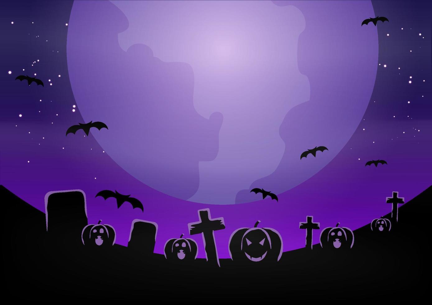 Halloween Banner with  Pumpkin . Vector Flat Illustration. Full Moon Night in Spooky Forest.