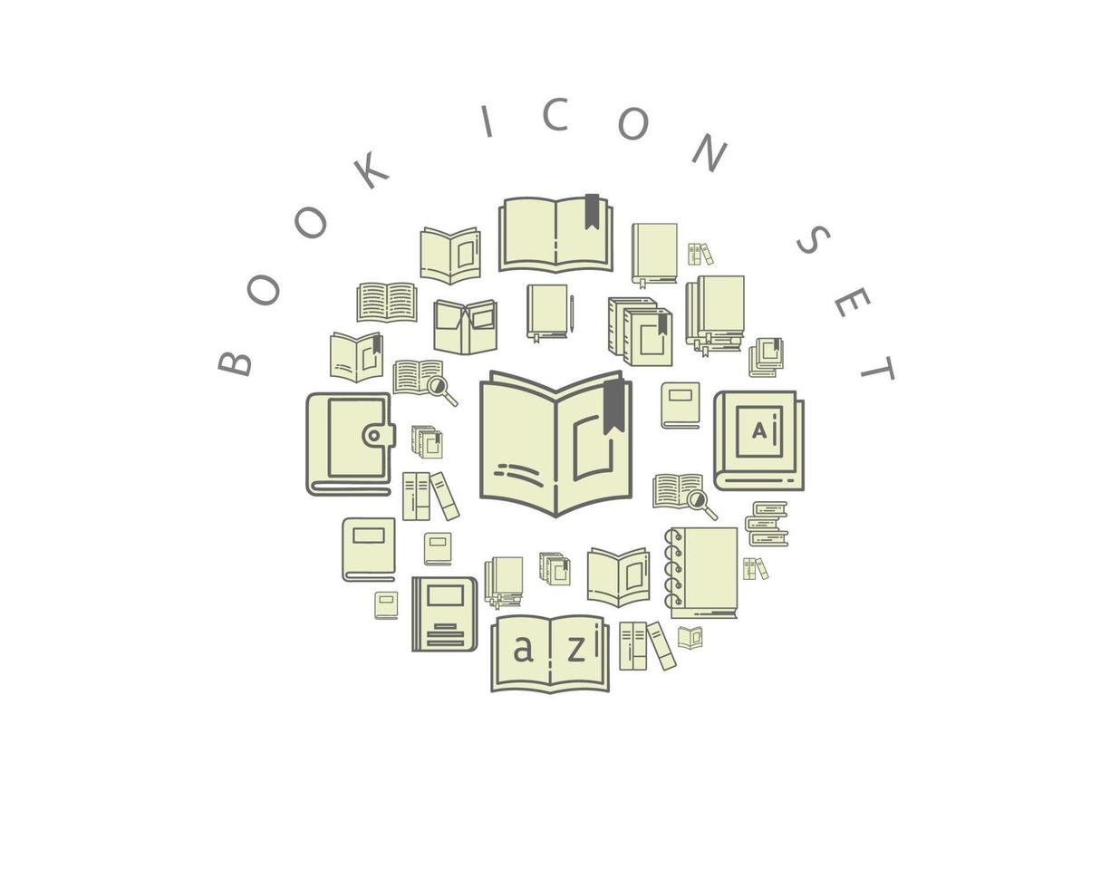 diseño de conjunto de iconos de libro sobre fondo blanco. vector