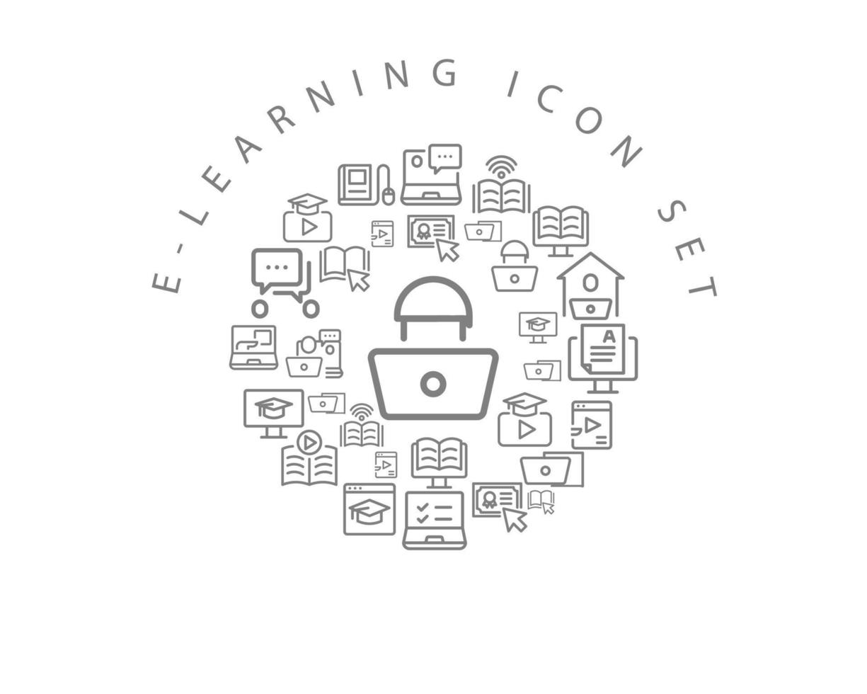 diseño de conjunto de iconos de e-learning sobre fondo blanco. vector