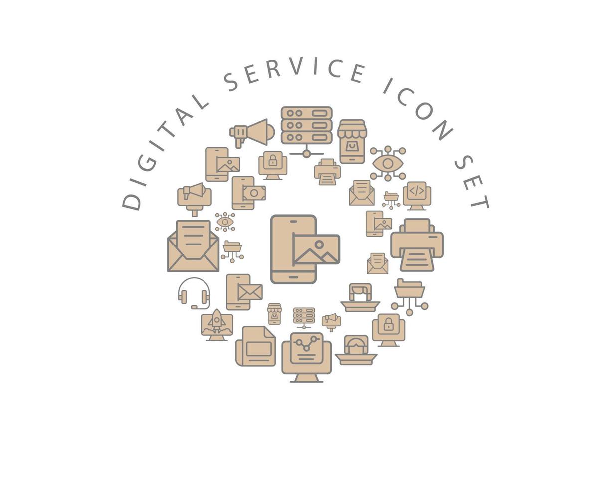 diseño de conjunto de iconos de servicio digital sobre fondo blanco. vector