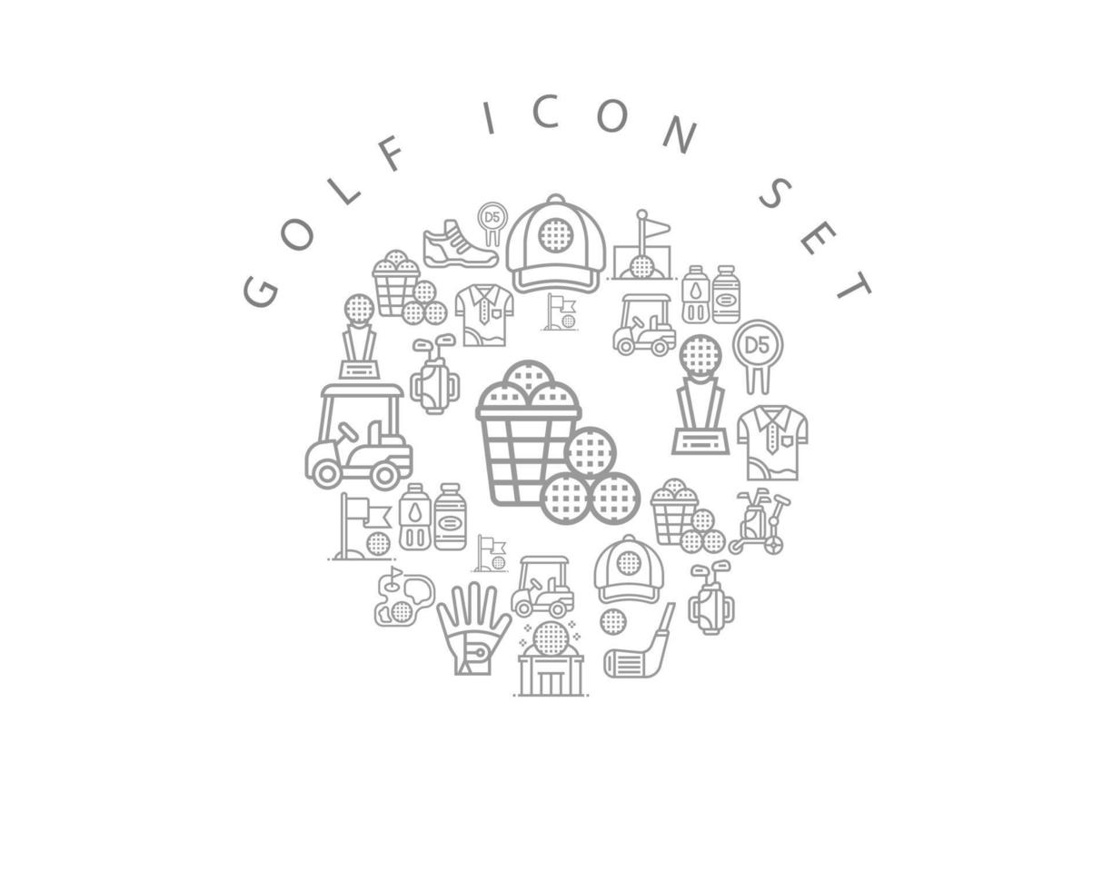 diseño de conjunto de iconos de golf sobre fondo blanco. vector