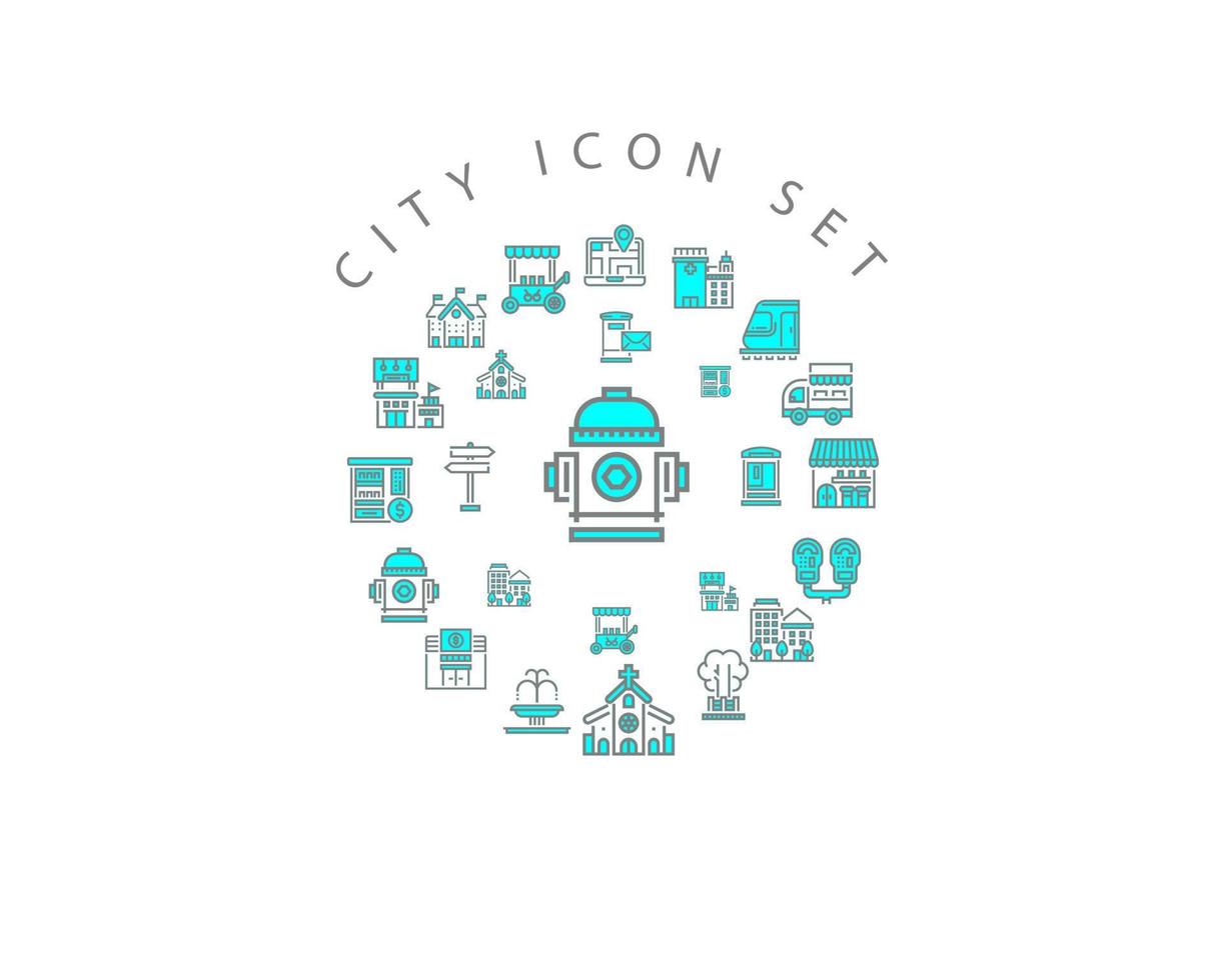 diseño de conjunto de iconos de ciudad sobre fondo blanco. vector