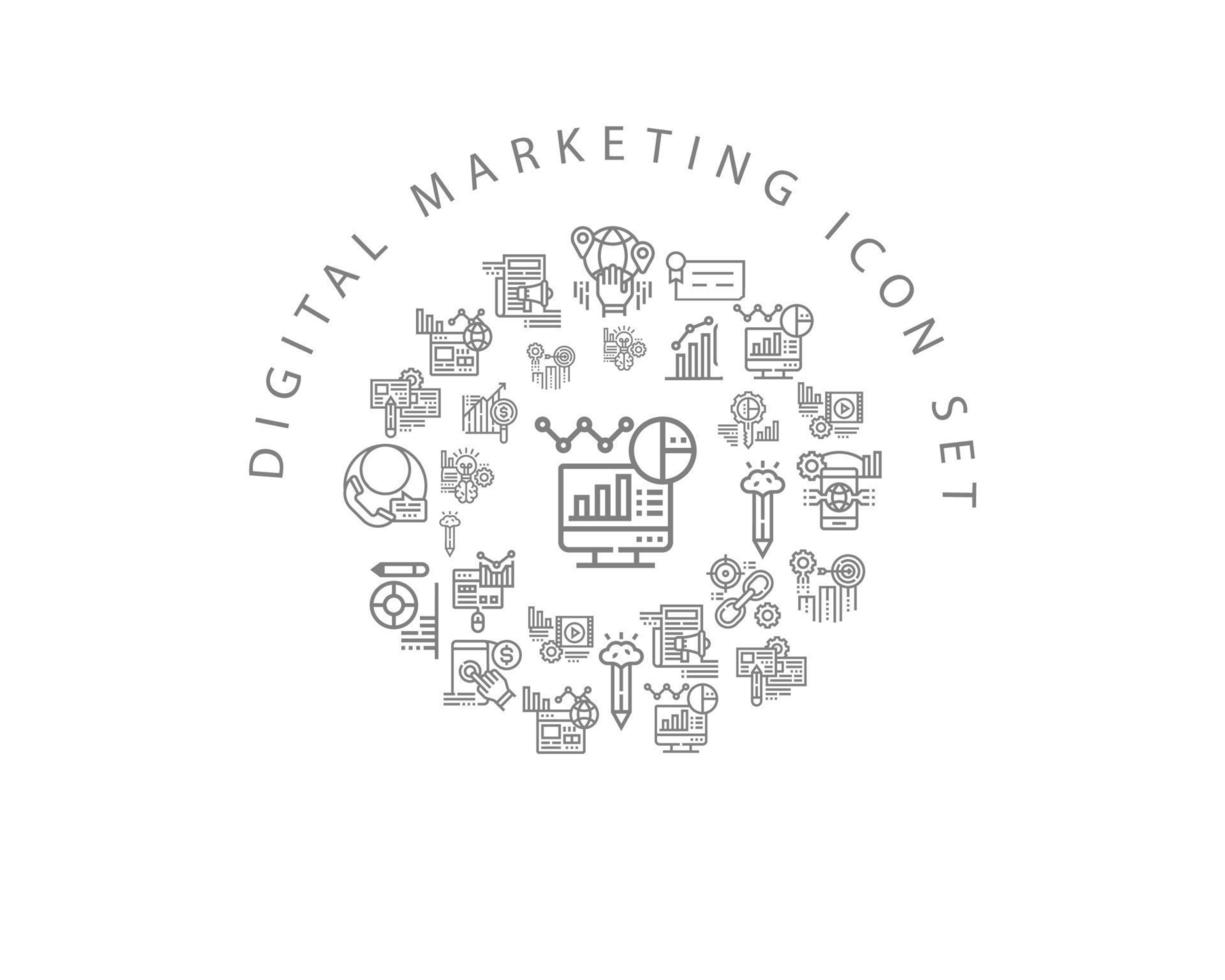 diseño de conjunto de iconos de marketing digital sobre fondo blanco vector