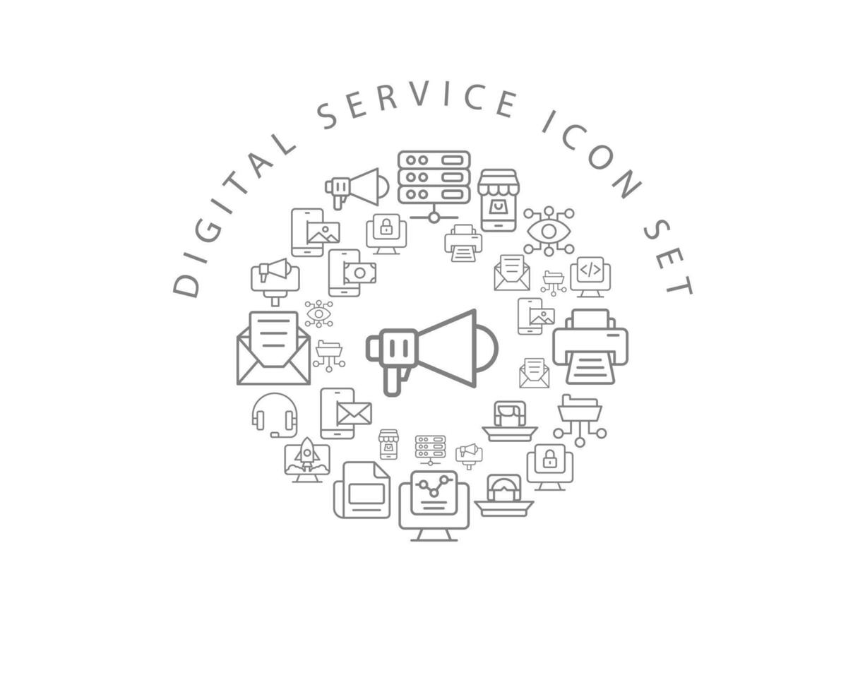 Digital service icon set design on white background. vector