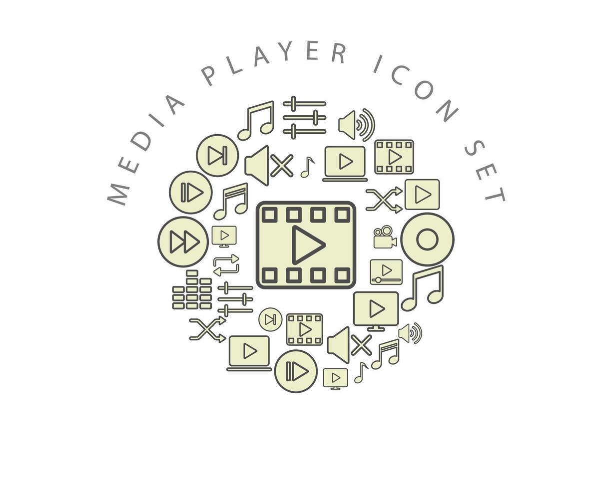 Media player icon set design on white background. vector