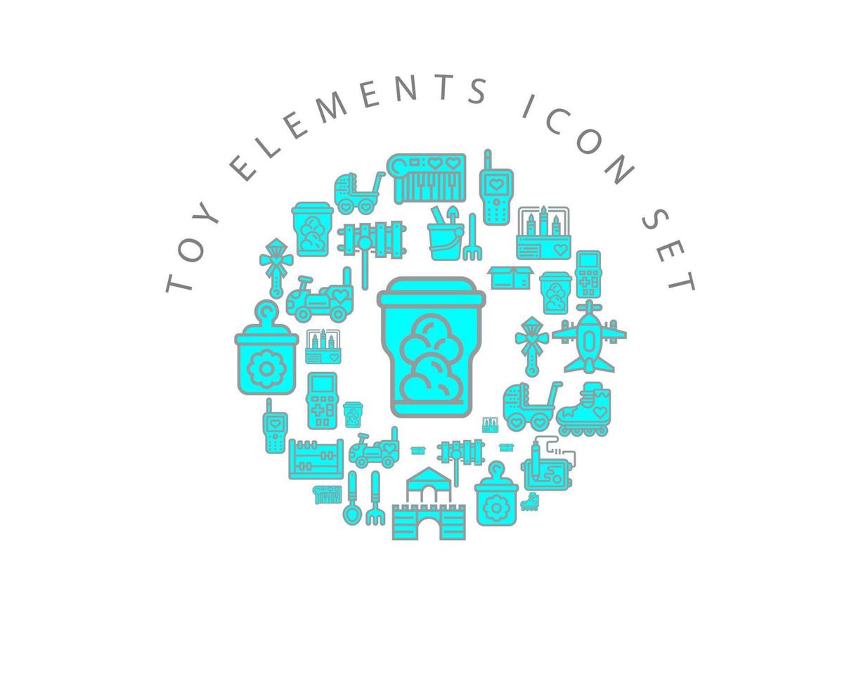 diseño de conjunto de iconos de elementos de juguete sobre fondo blanco. vector