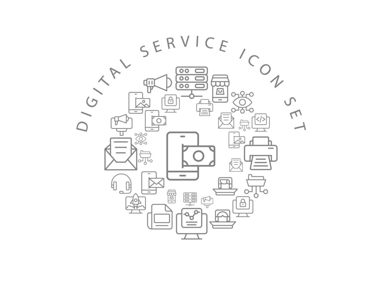 diseño de conjunto de iconos de servicio digital sobre fondo blanco. vector