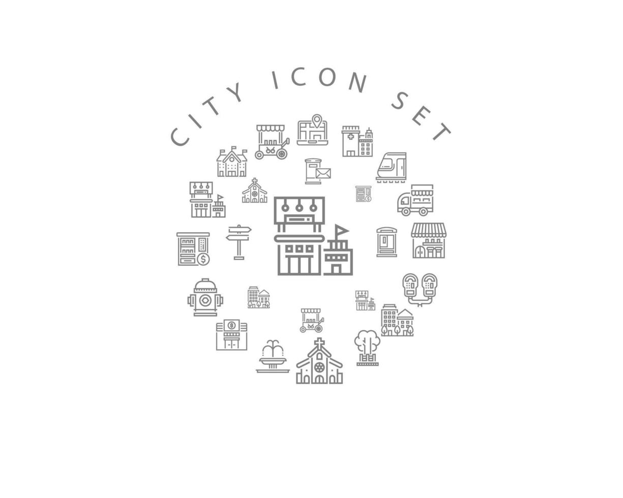 City icon set design on white background. vector