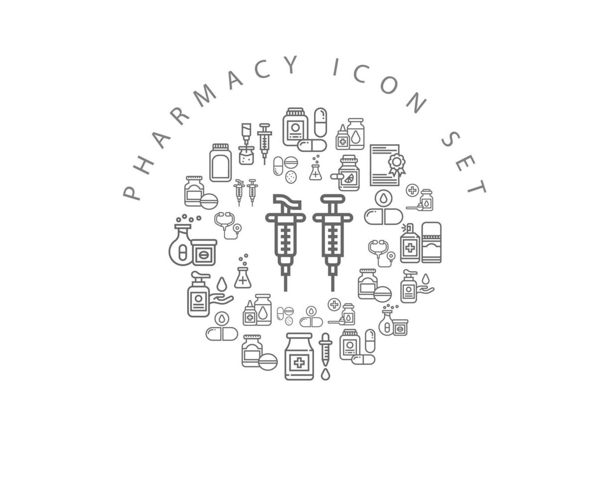 diseño de conjunto de iconos de farmacia sobre fondo blanco. vector
