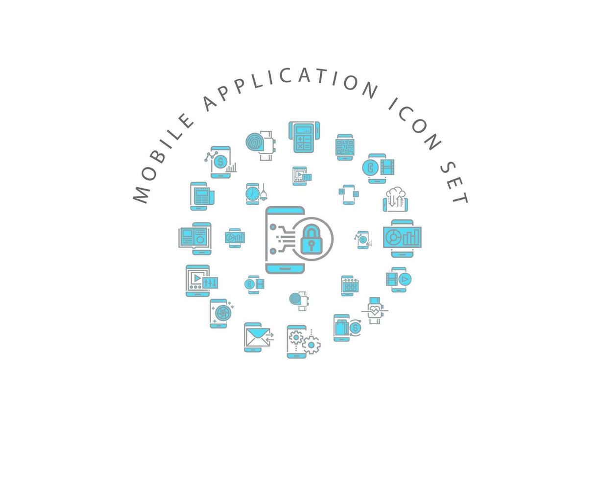 Mobile application icon set design on white background. vector