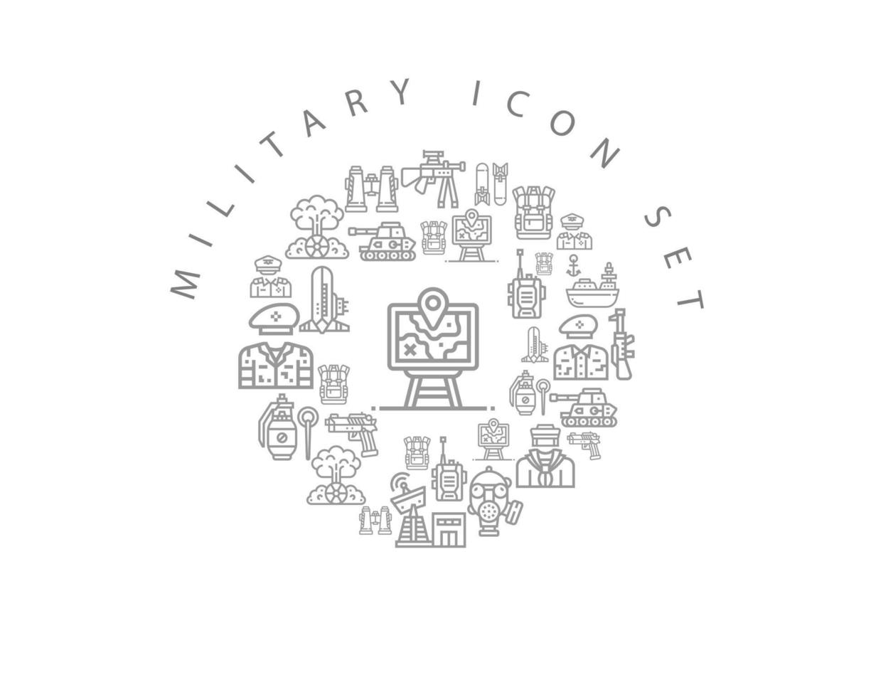 diseño de conjunto de iconos militares sobre fondo blanco vector