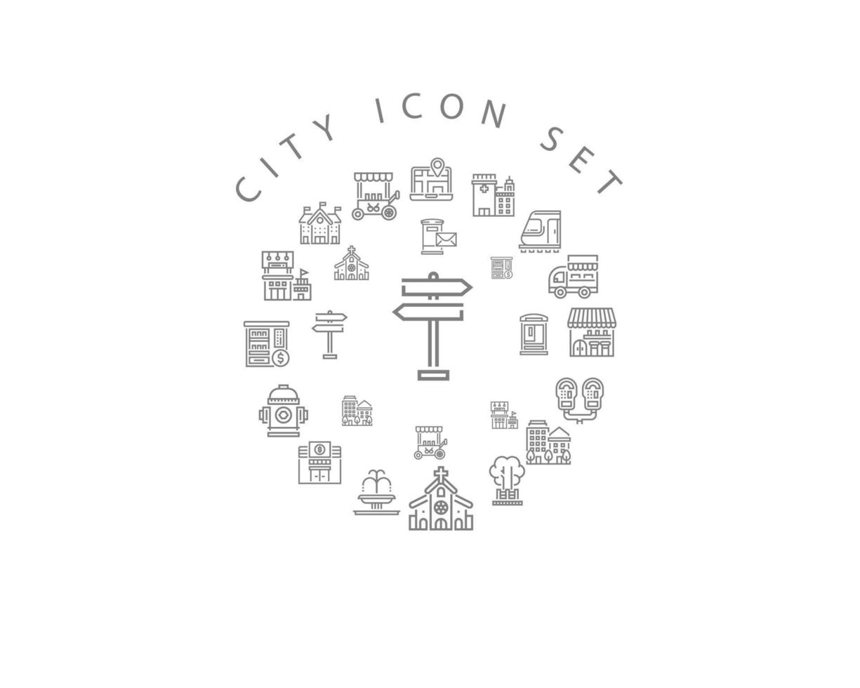 diseño de conjunto de iconos de ciudad sobre fondo blanco. vector