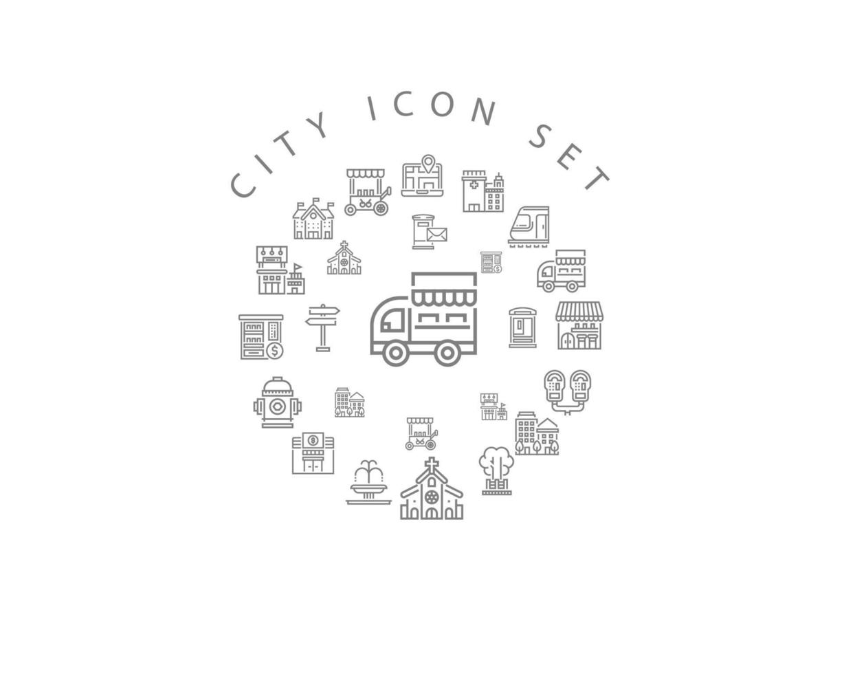 diseño de conjunto de iconos de ciudad sobre fondo blanco. vector