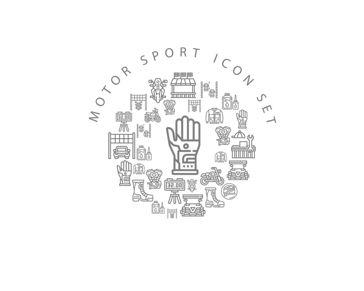 diseño de conjunto de iconos de deportes de motor sobre fondo blanco. vector