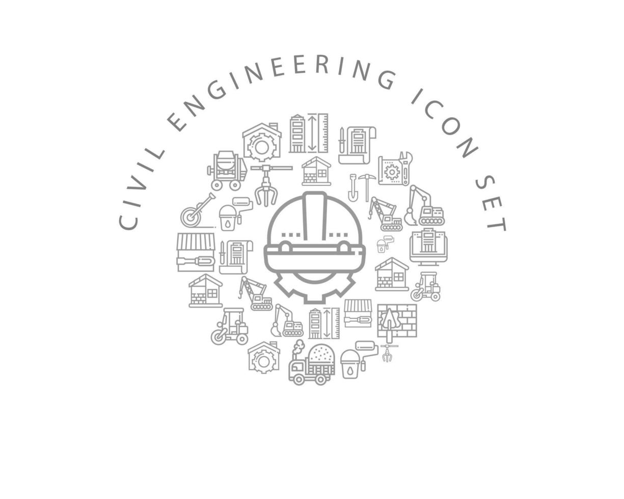 diseño de conjunto de iconos de ingeniería civil sobre fondo blanco. vector