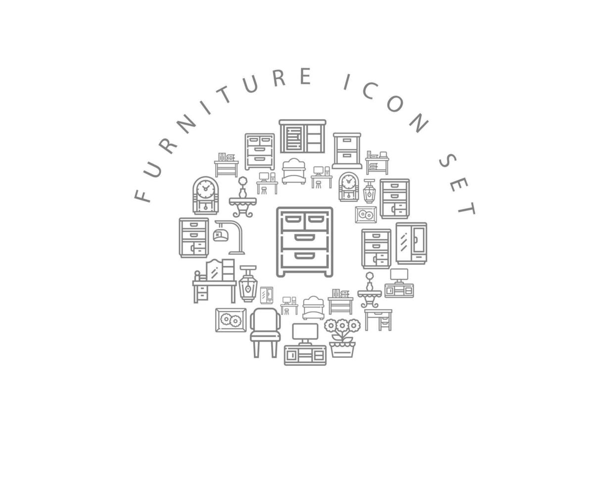 diseño de conjunto de iconos de muebles sobre fondo blanco vector