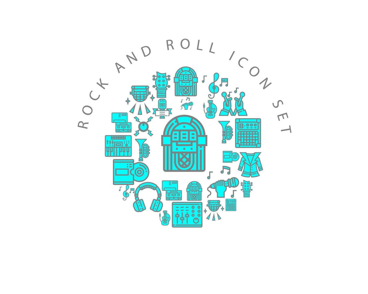 diseño de conjunto de iconos de rock and roll sobre fondo blanco. vector