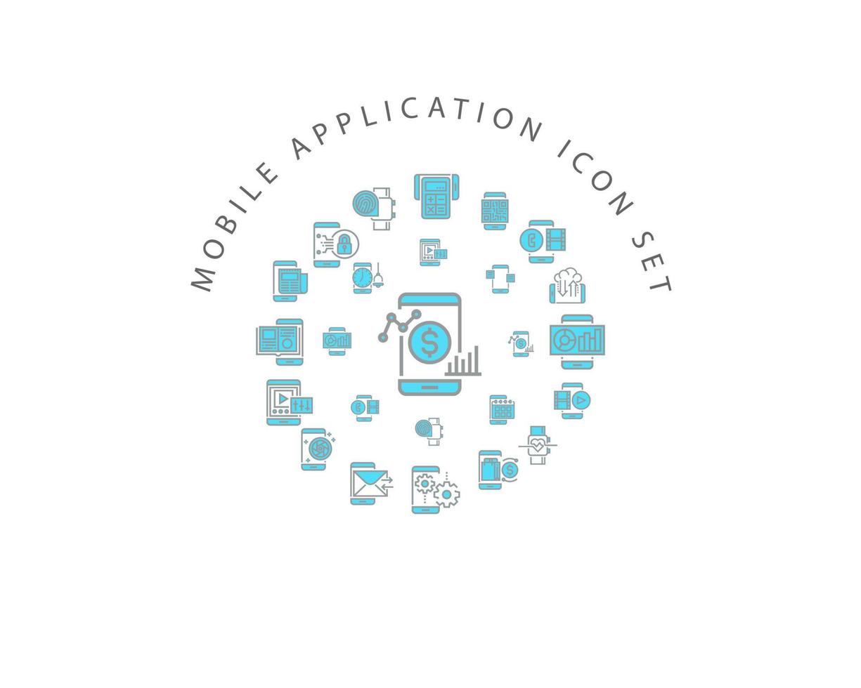 Mobile application icon set design on white background. vector