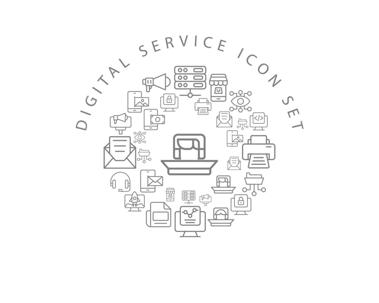 diseño de conjunto de iconos de servicio digital sobre fondo blanco. vector