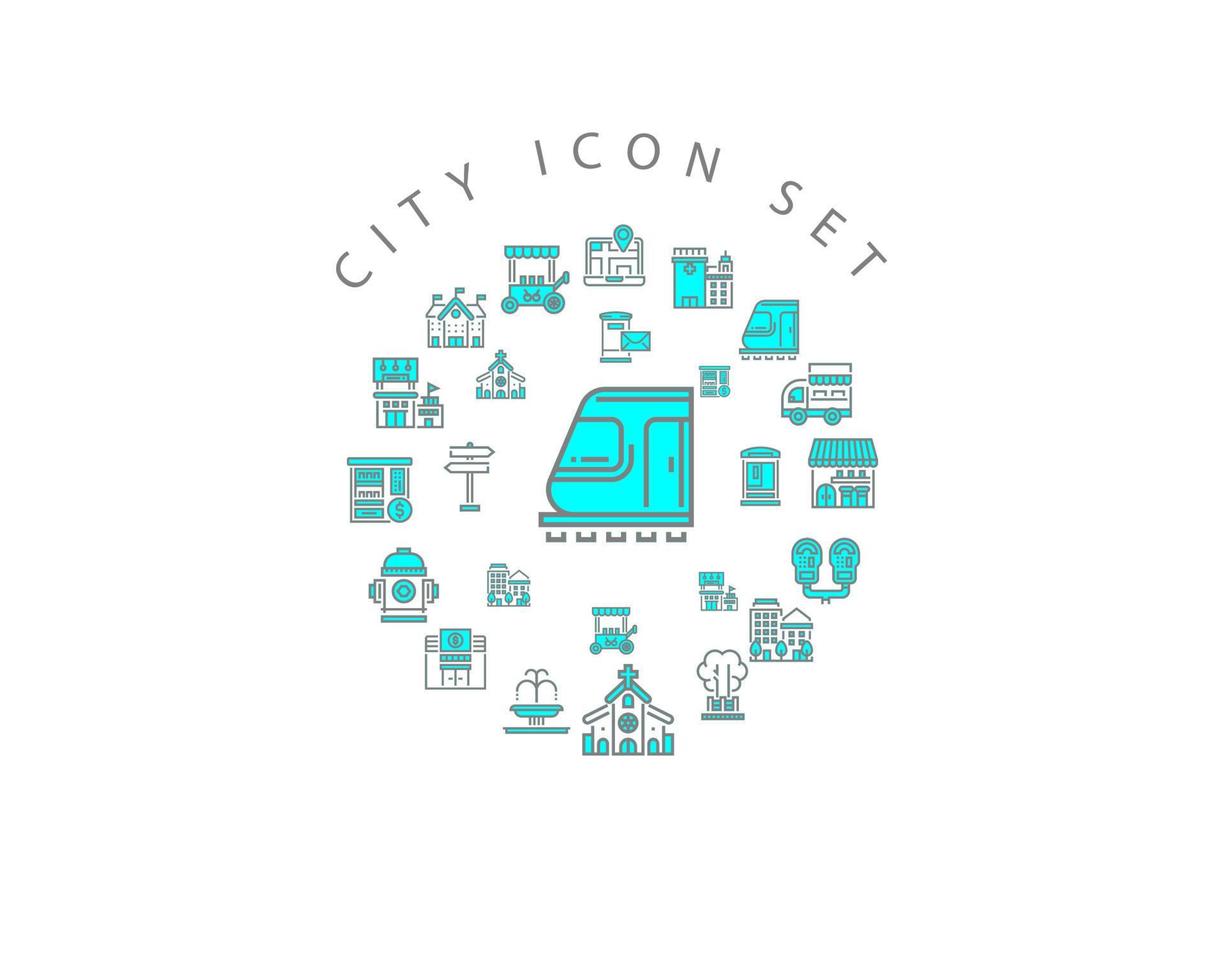 City icon set design on white background. vector