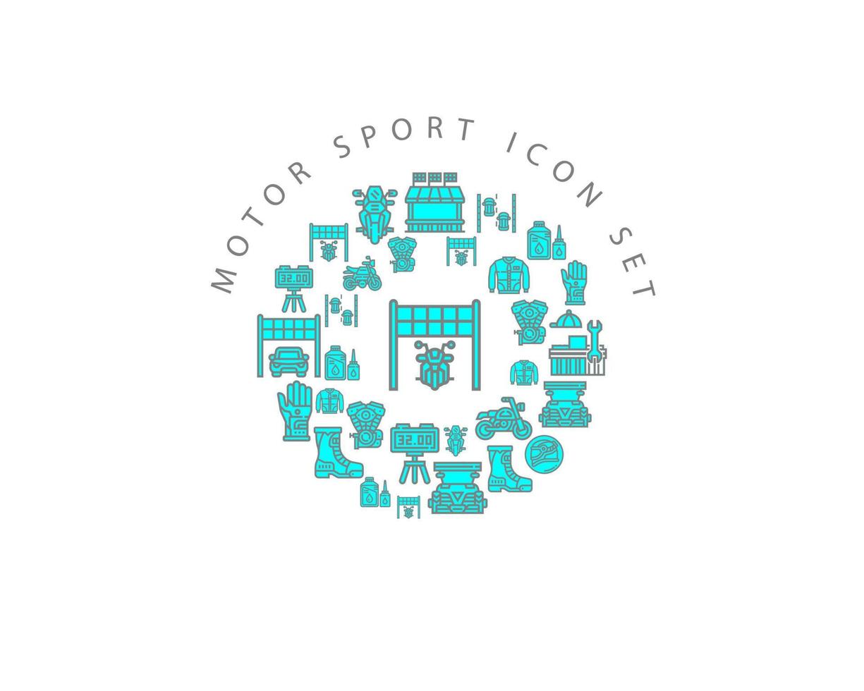 diseño de conjunto de iconos de deportes de motor sobre fondo blanco. vector