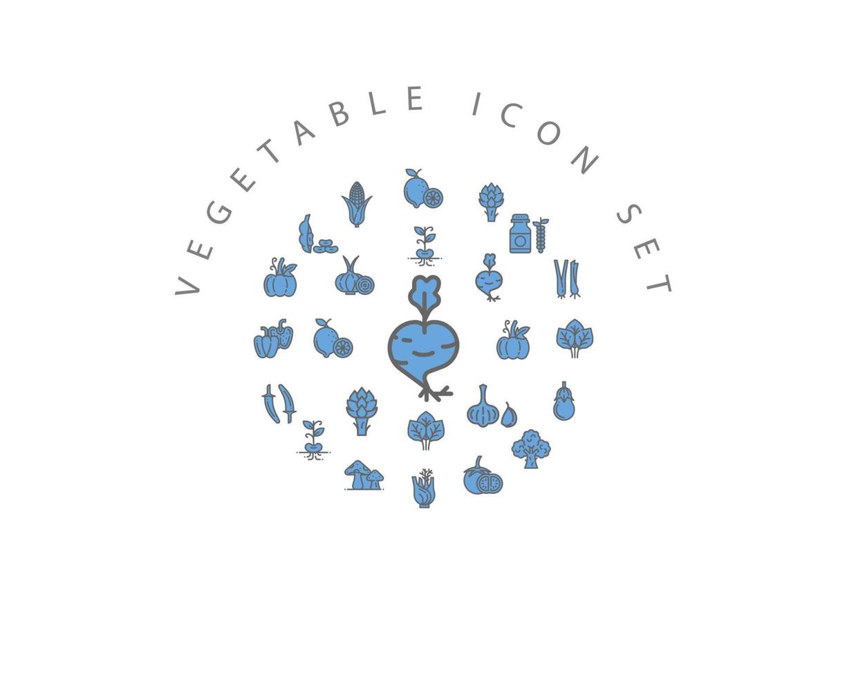 Vegetable Flat Icon Set Design. vector