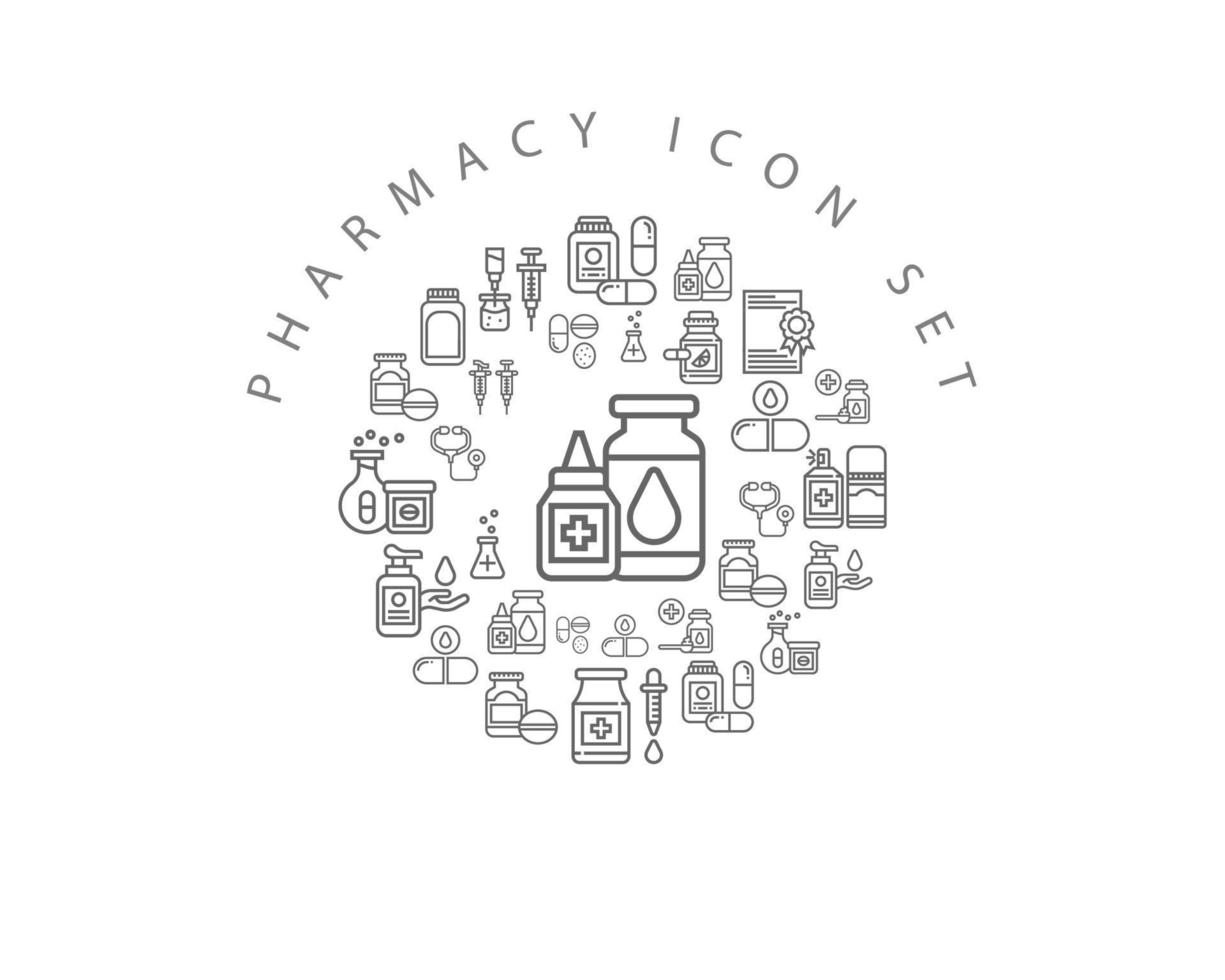 conjunto de iconos de farmacia sobre fondo blanco vector