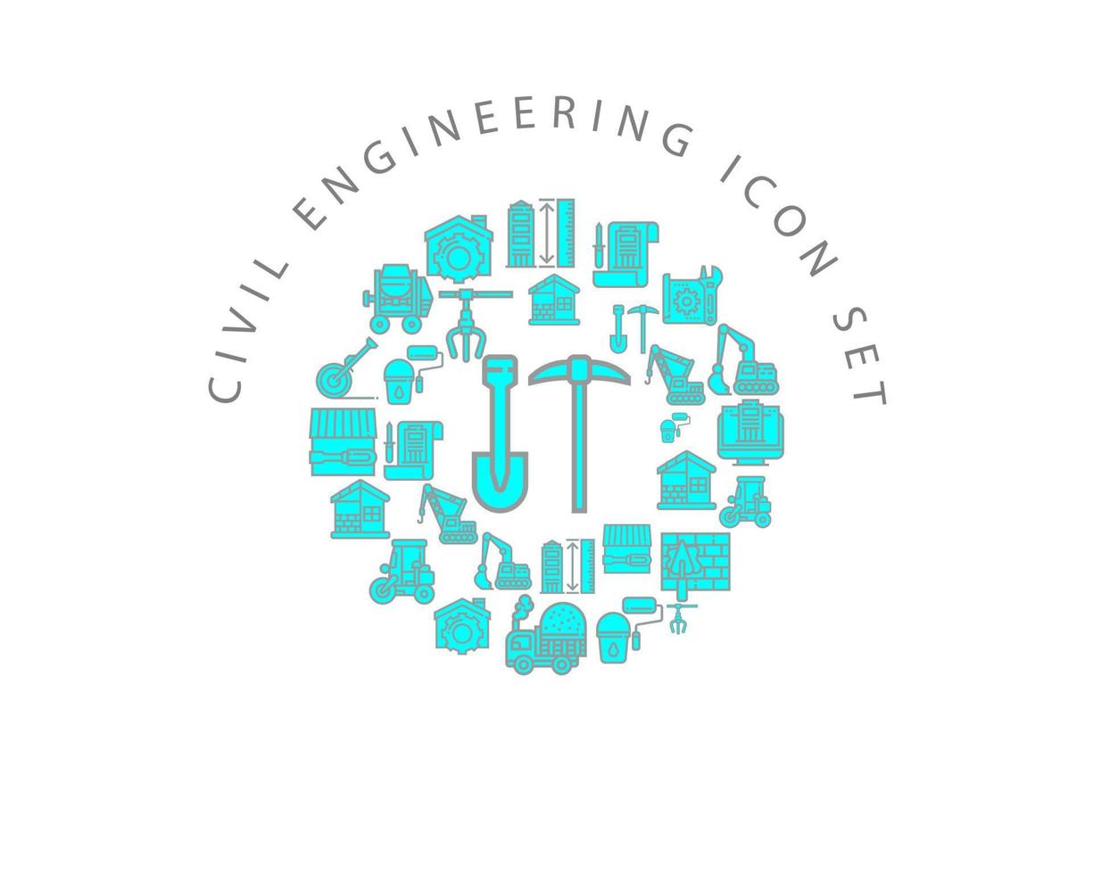 diseño de conjunto de iconos de ingeniería civil sobre fondo blanco. vector