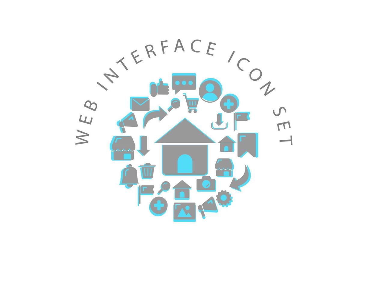 Web interface icon set design on white background. vector