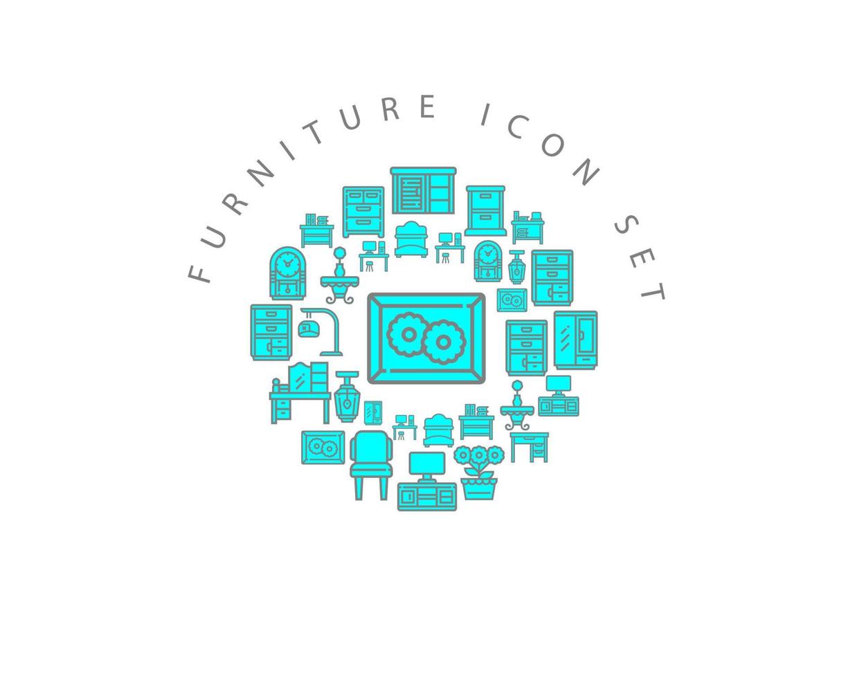 diseño de conjunto de iconos de muebles sobre fondo blanco vector