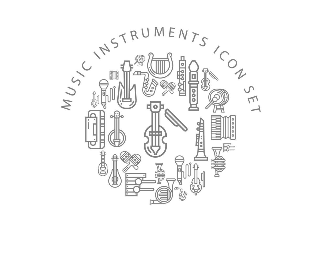 diseño de conjunto de iconos de instrumentos musicales sobre fondo blanco. vector