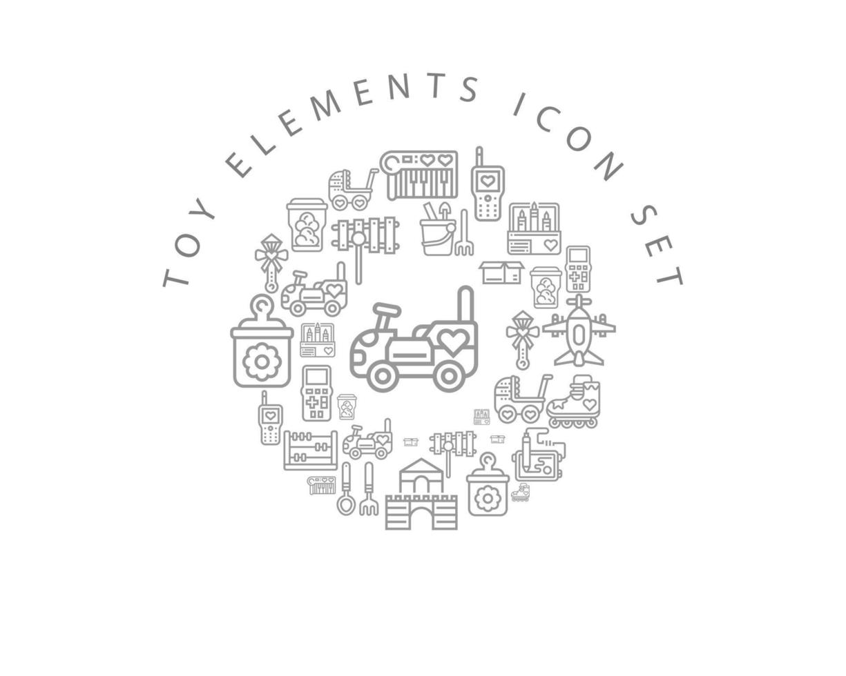 diseño de conjunto de iconos de elementos de juguete sobre fondo blanco. vector