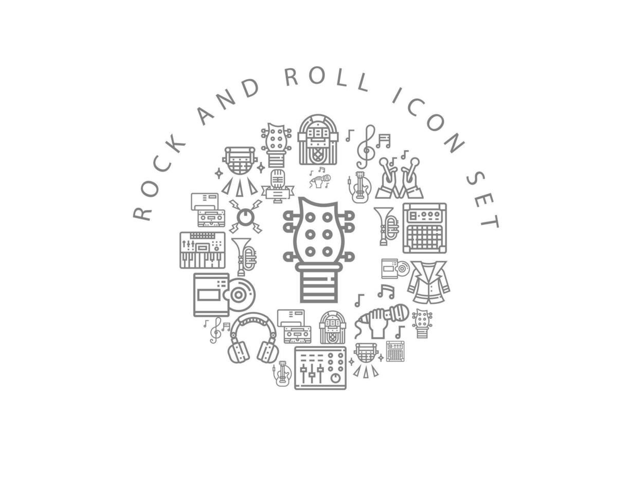 diseño de conjunto de iconos de rock and roll sobre fondo blanco. vector