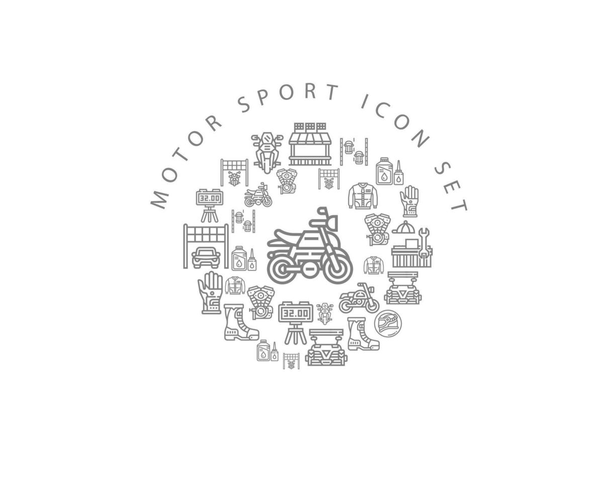 diseño de conjunto de iconos de deportes de motor sobre fondo blanco. vector