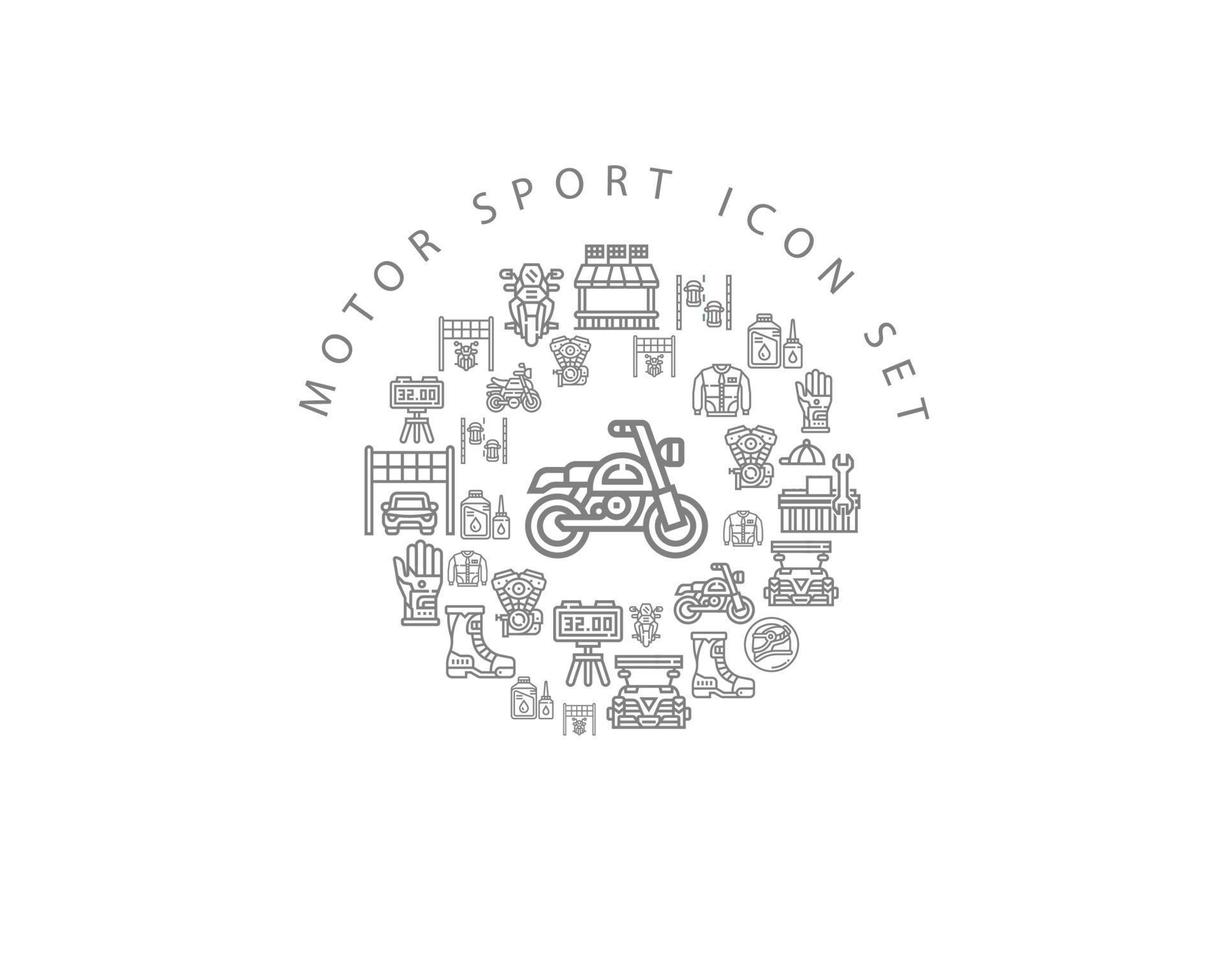 diseño de conjunto de iconos de deportes de motor sobre fondo blanco. vector