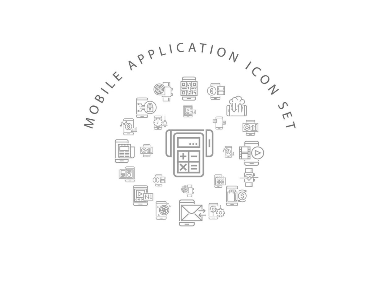 Mobile application icon set design on white background. vector