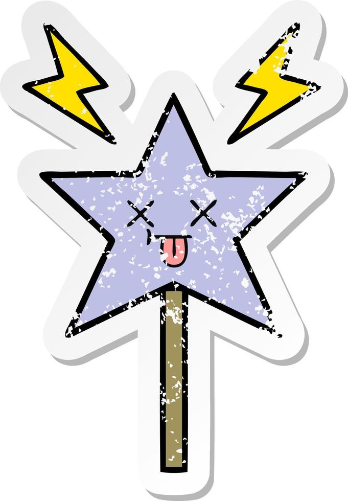 distressed sticker of a cute cartoon magic wand vector