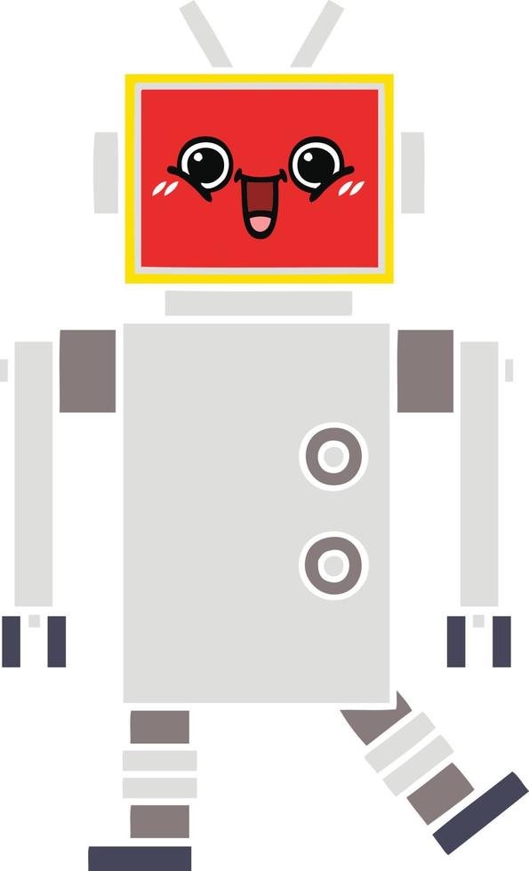 robot feliz de dibujos animados retro de color plano vector