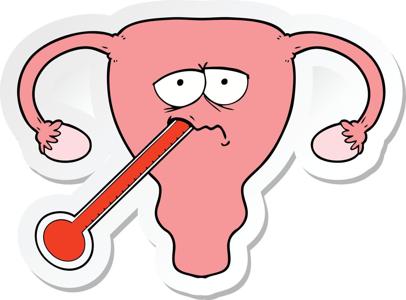 sticker of a cartoon poorly uterus vector