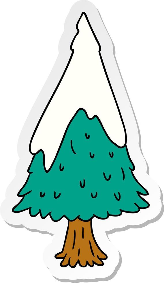 sticker cartoon doodle single snow covered tree vector