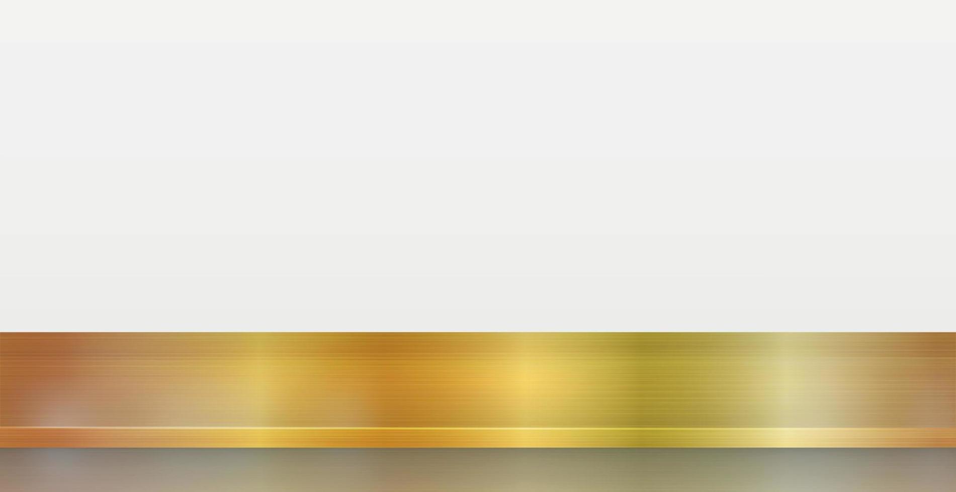 Gold metal table top on white panoramic background, promotional web template - Vector
