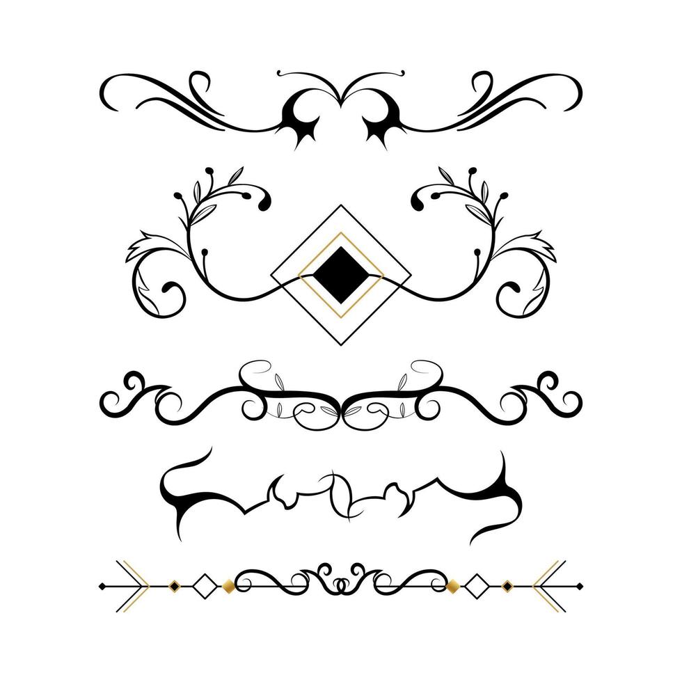 Set of black lines ornaments, frames for illustrations on a white background - Vector