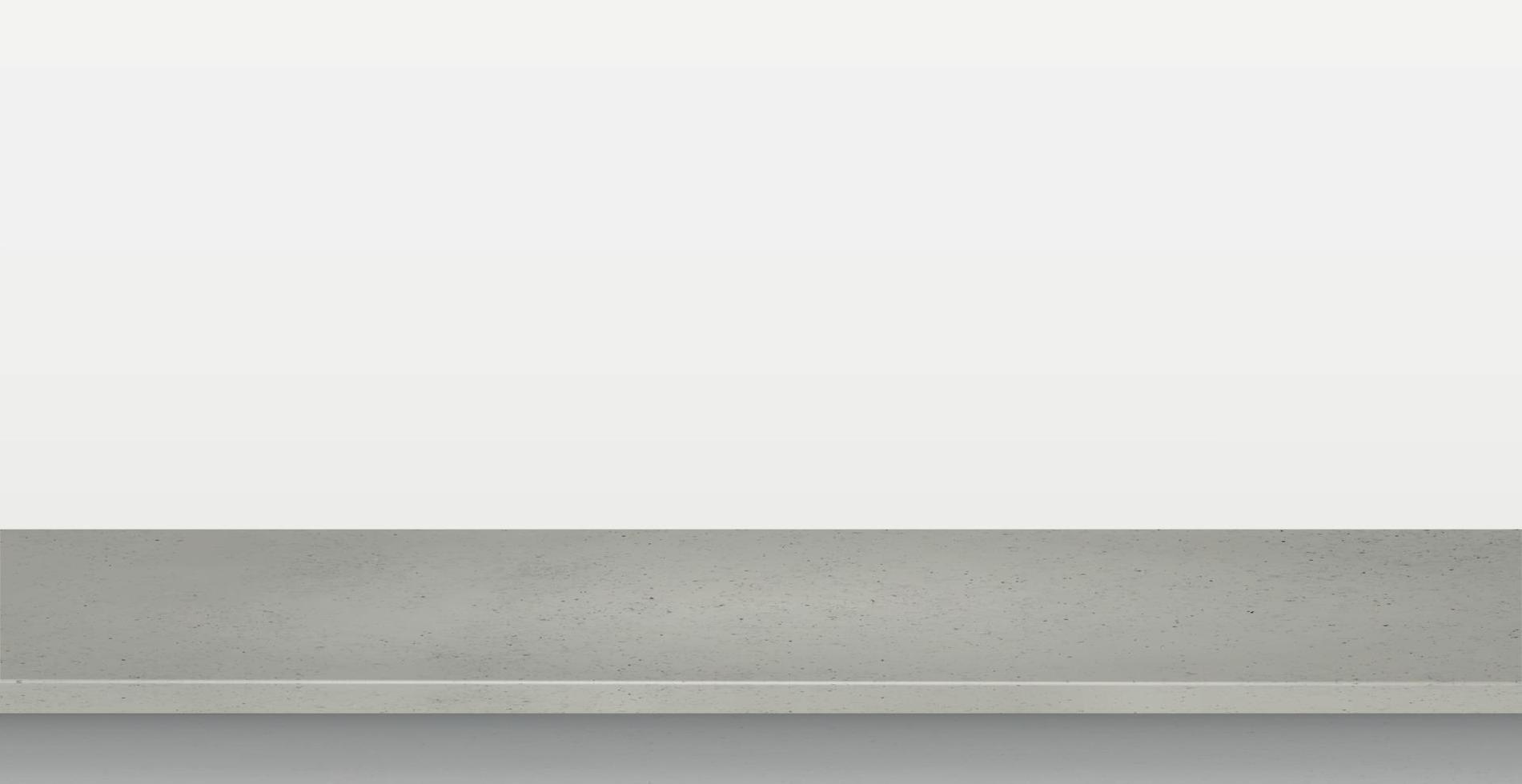 Gray concrete stone countertop on white panoramic background, promotional web template - Vector