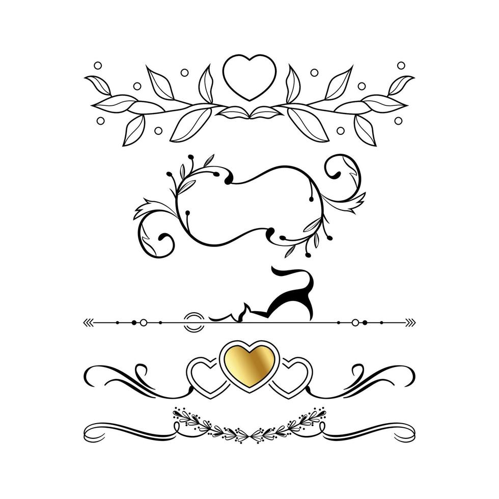 Set of black and gold ornaments, frames for illustrations on a white background - Vector