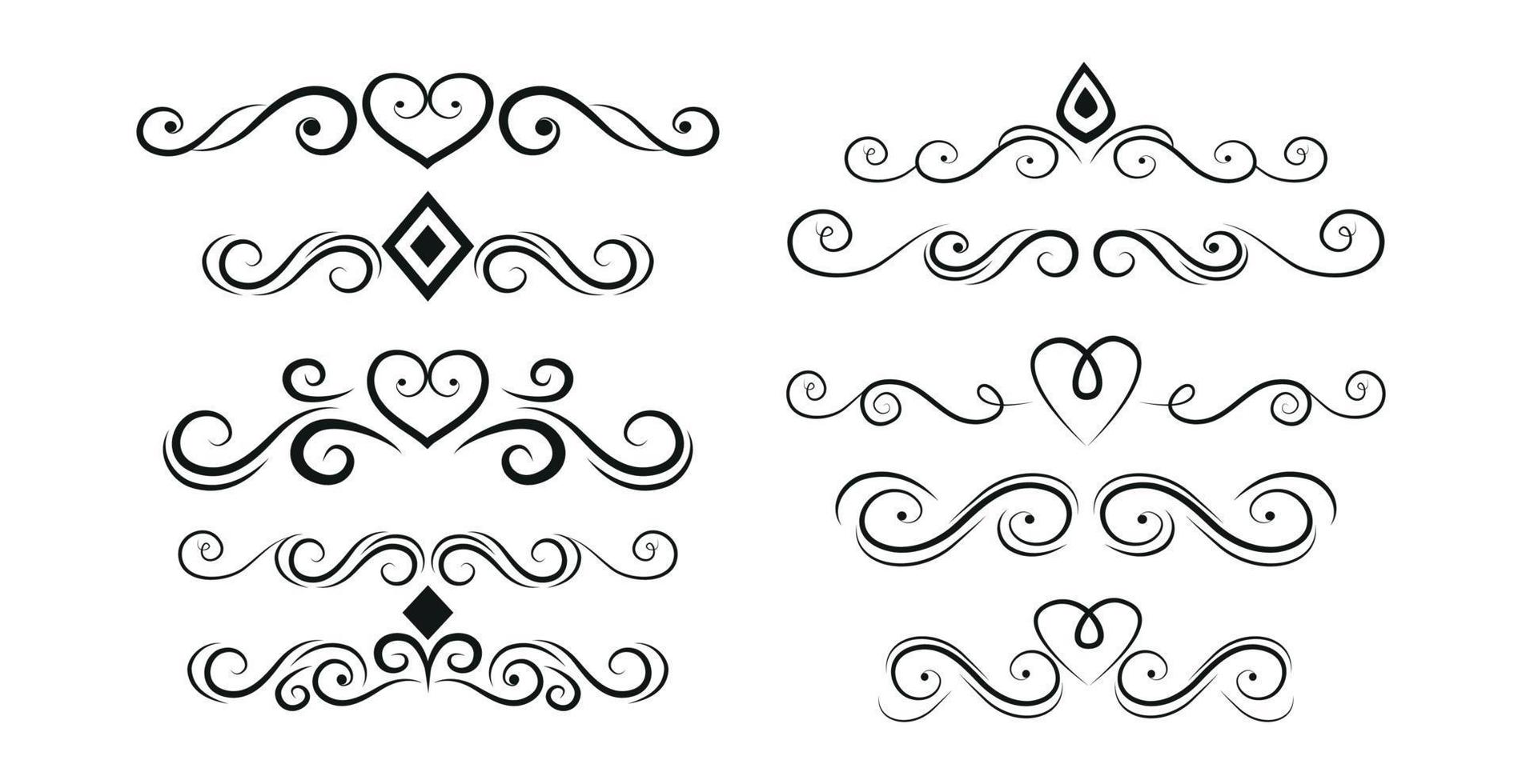 Set of black lines ornaments, frames for illustrations on a white background - Vector