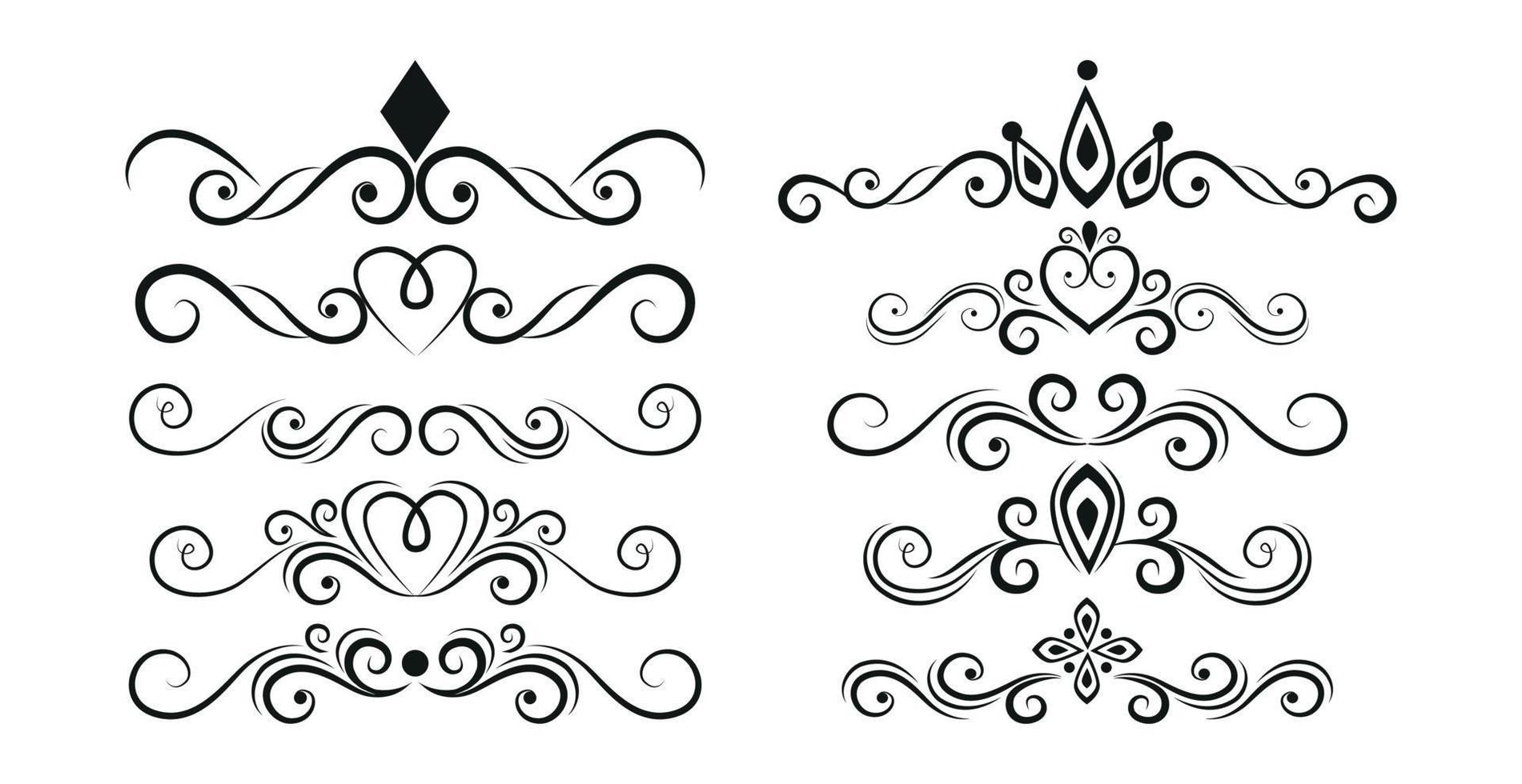 Set of black lines ornaments, frames for illustrations on a white background - Vector