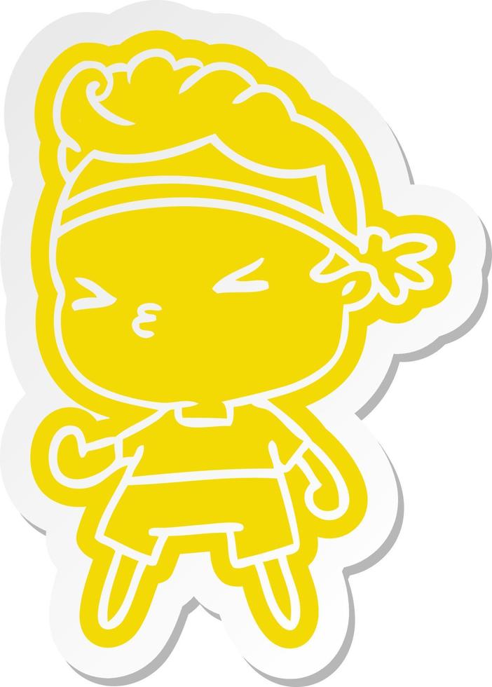 cartoon sticker kawaii working out boy vector